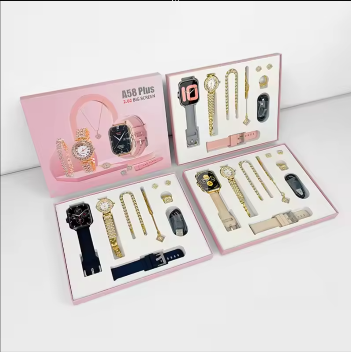 A58 Smart Watch 5 in 1 Combo With Jewelry Set